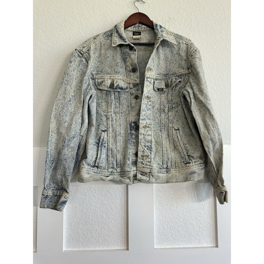 Vtg Lee Button Up Acid Wash Denim Rider Jacket Made In USA Size Medium
